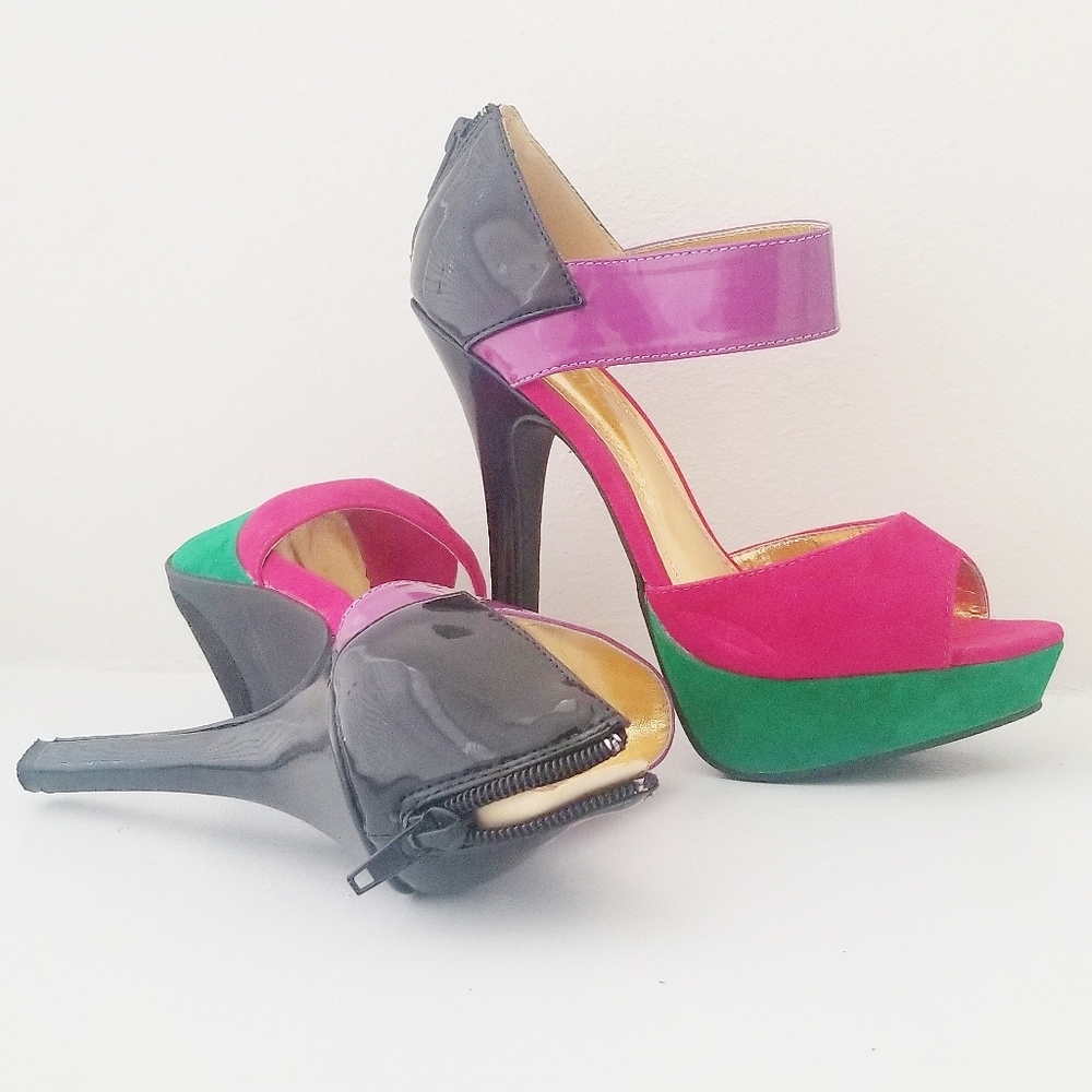 Multi colored open toe heels